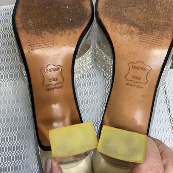 Stuart Weitzman SPELLBOUND Crystal Rhinestone Clear Sandals Lucite Heel 7.5AA - Picture 12 of 15